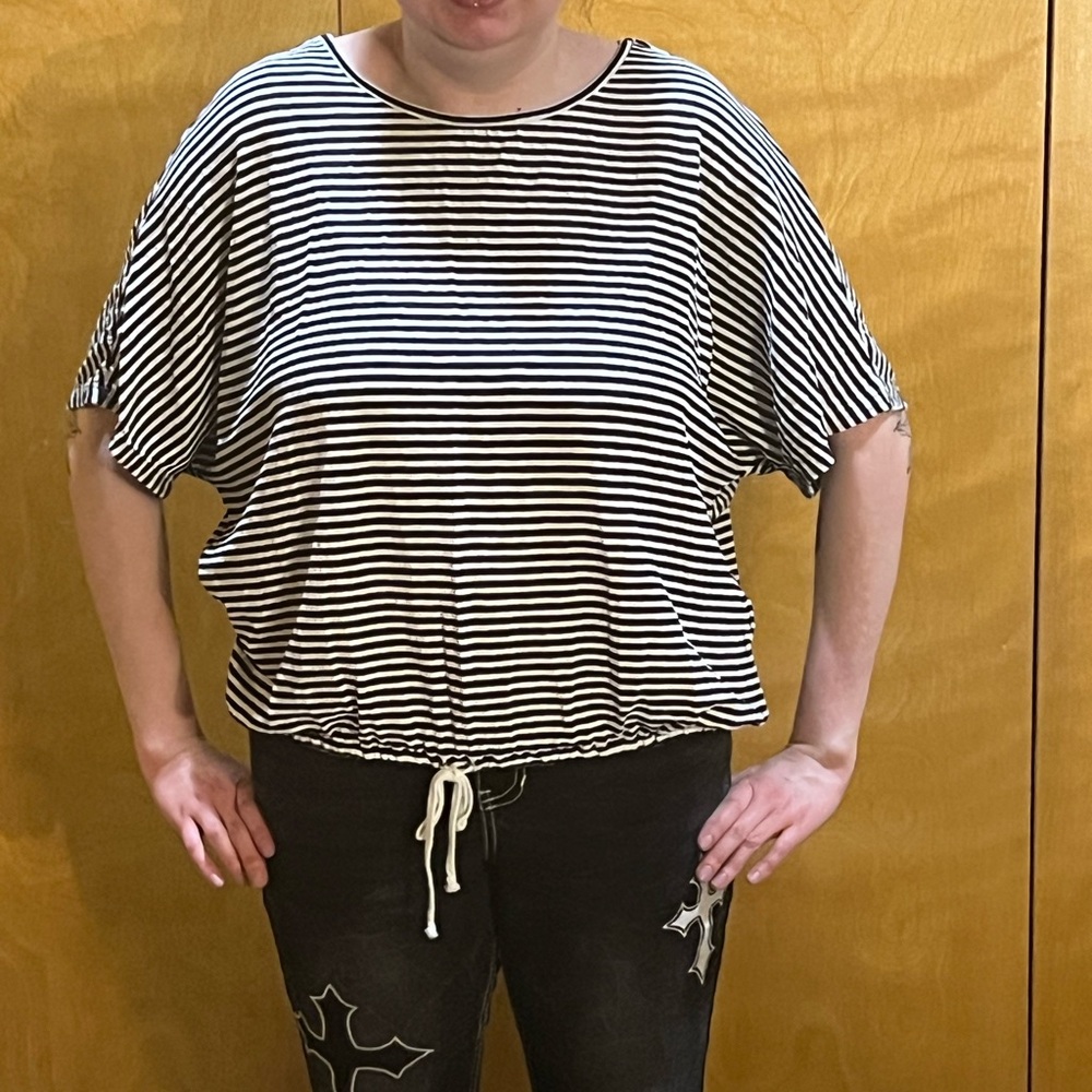 Max Studio Striped Black and White Top